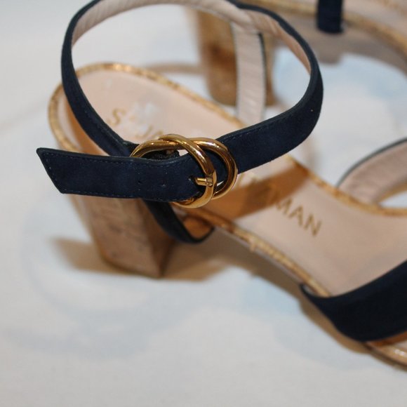 NEW STUART WEITZMAN NAVY STRAPPY SUEDE CORK SANDALS 9.5 $450 - Picture 4 of 6